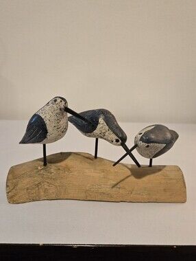 Hand Carved Folk Art Shorebird Plover Sandpiper Sculpture Rustic Coastal Décor